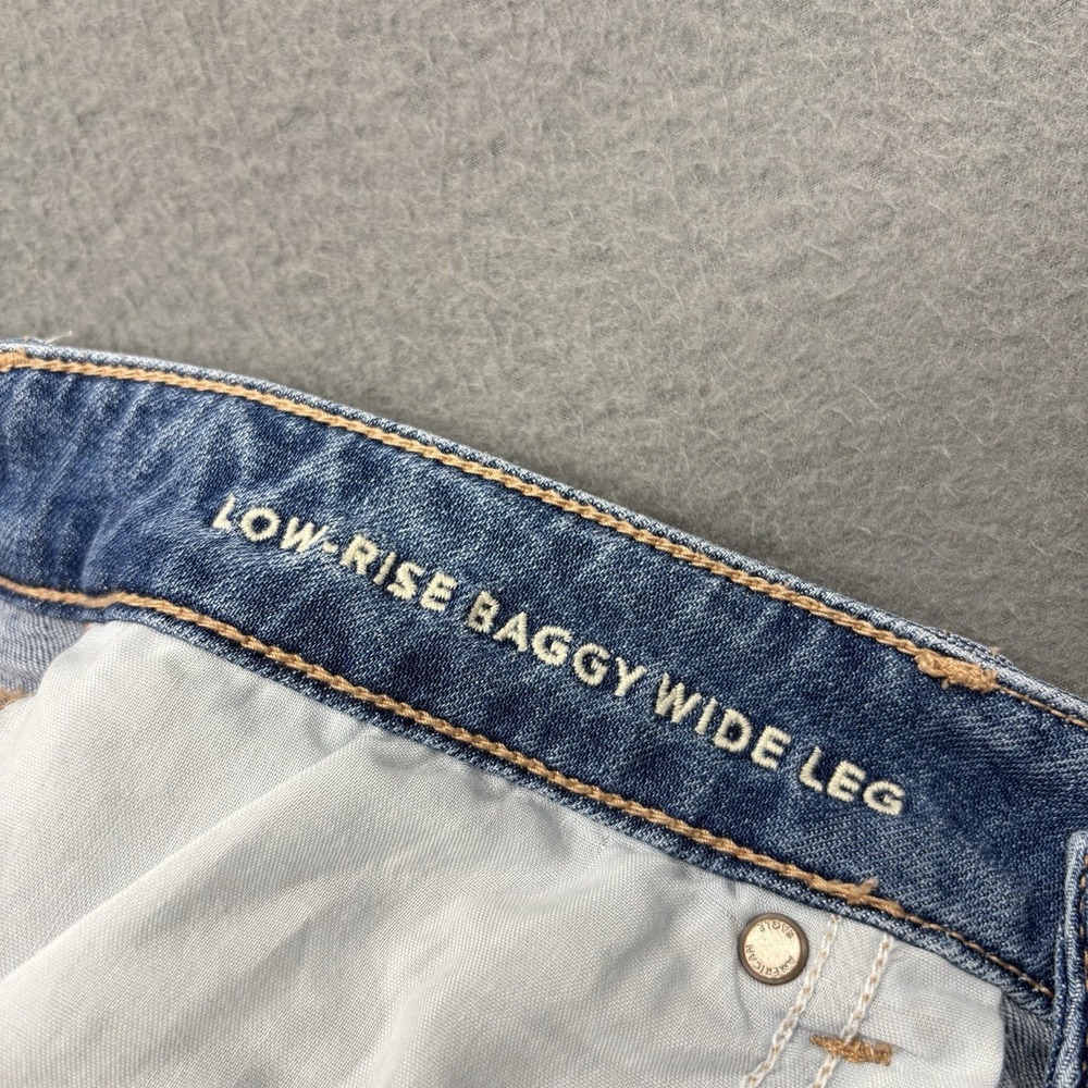 American Eagle Low Rise Baggy Jeans Wide Leg Womens 8 Short Blue Stretch Y2K - Picture 10 of 16